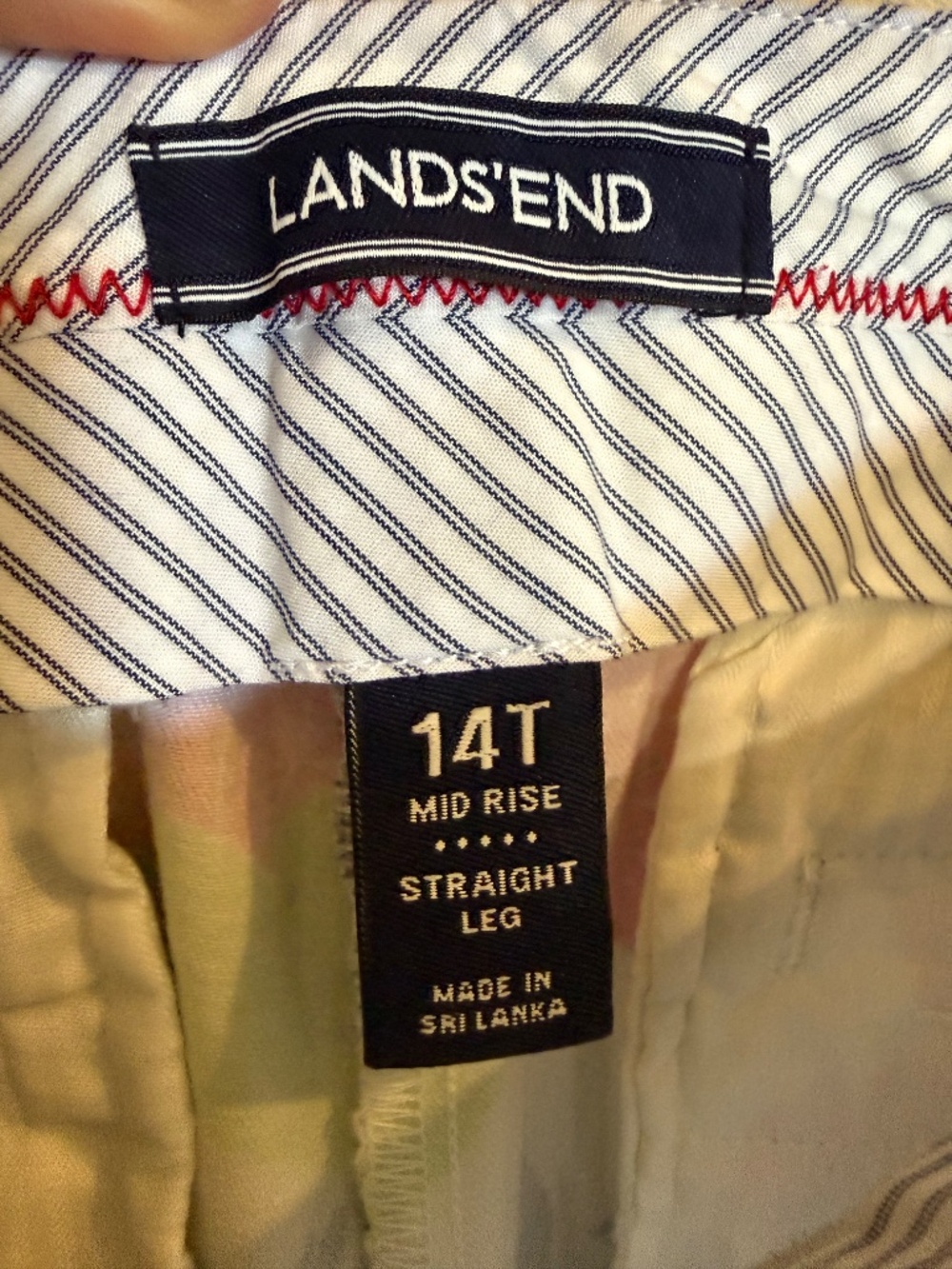 Lands End Pink White & Blue Tropical Midrise Straight leg Stretch Chinos 14T - Picture 6 of 6